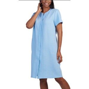 Elisabeth & Nicole Women's Embroidered Short-Sleeve Snap Robe pajama Blue size M